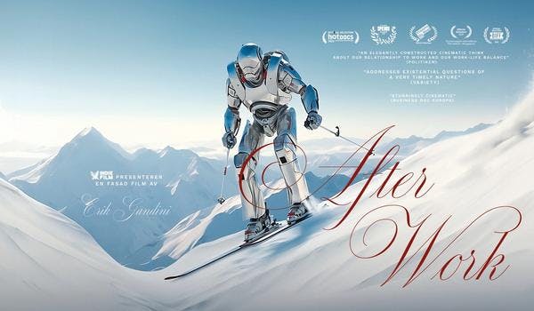 Robot som står på ski ned en fjellside. 